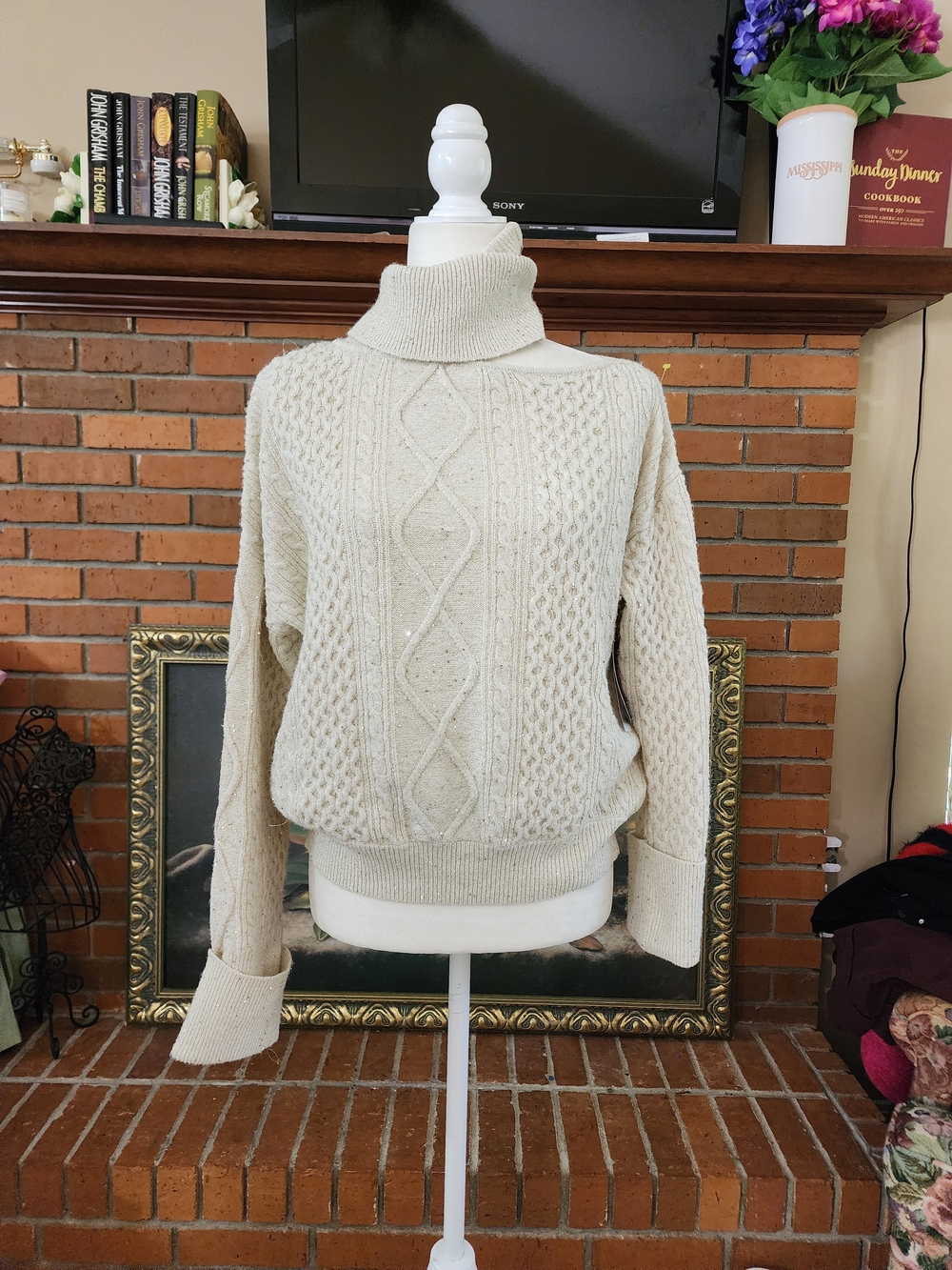 sofia by sofia vergara Cream Cable-Knit Turtleneck Sweater